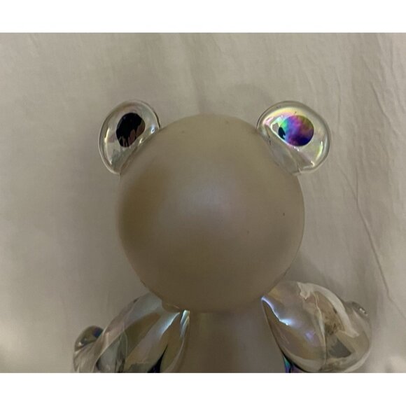 1996 Stuart Abelman Iridescent Pulled Feather Art Glass Frosted Body Teddy Bear - Picture 8 of 16